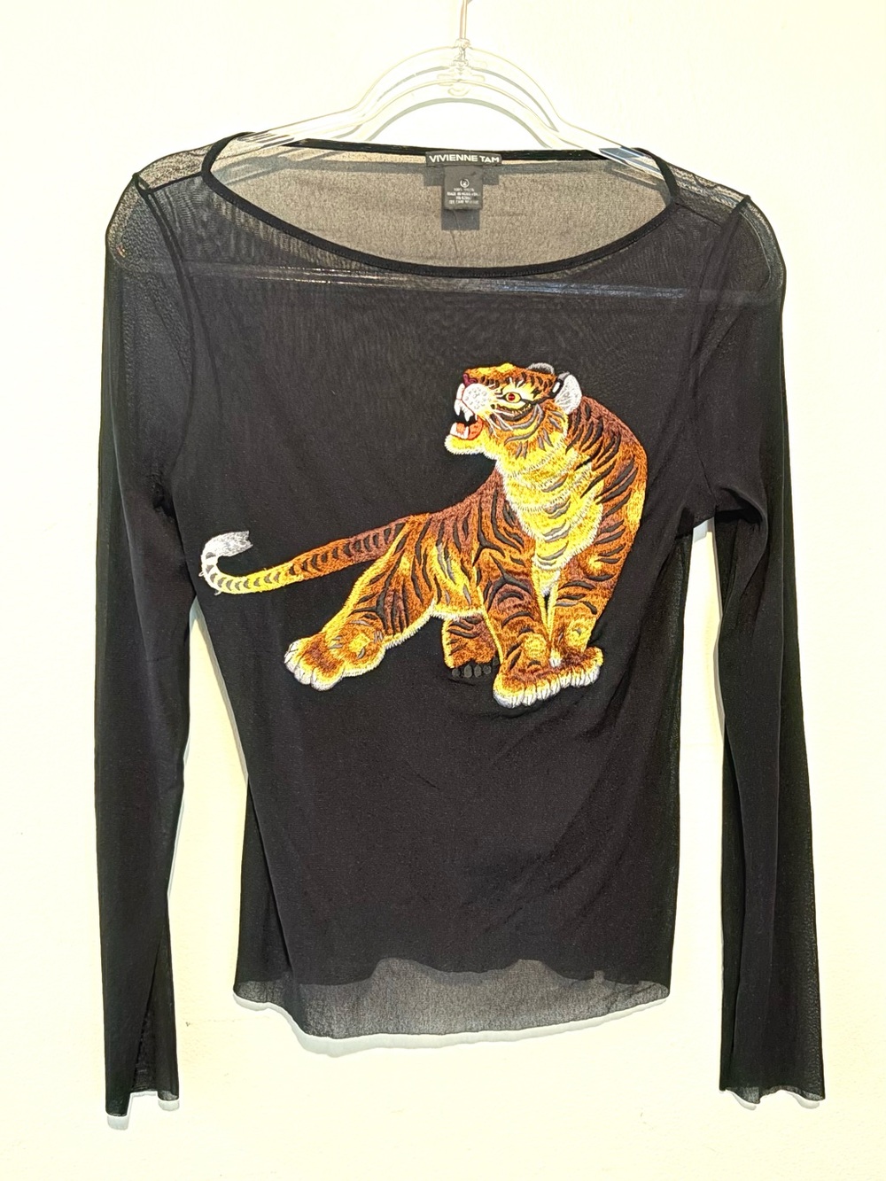 Vintage 90s Vivienne Tam sheer mesh tiger long sleeve top